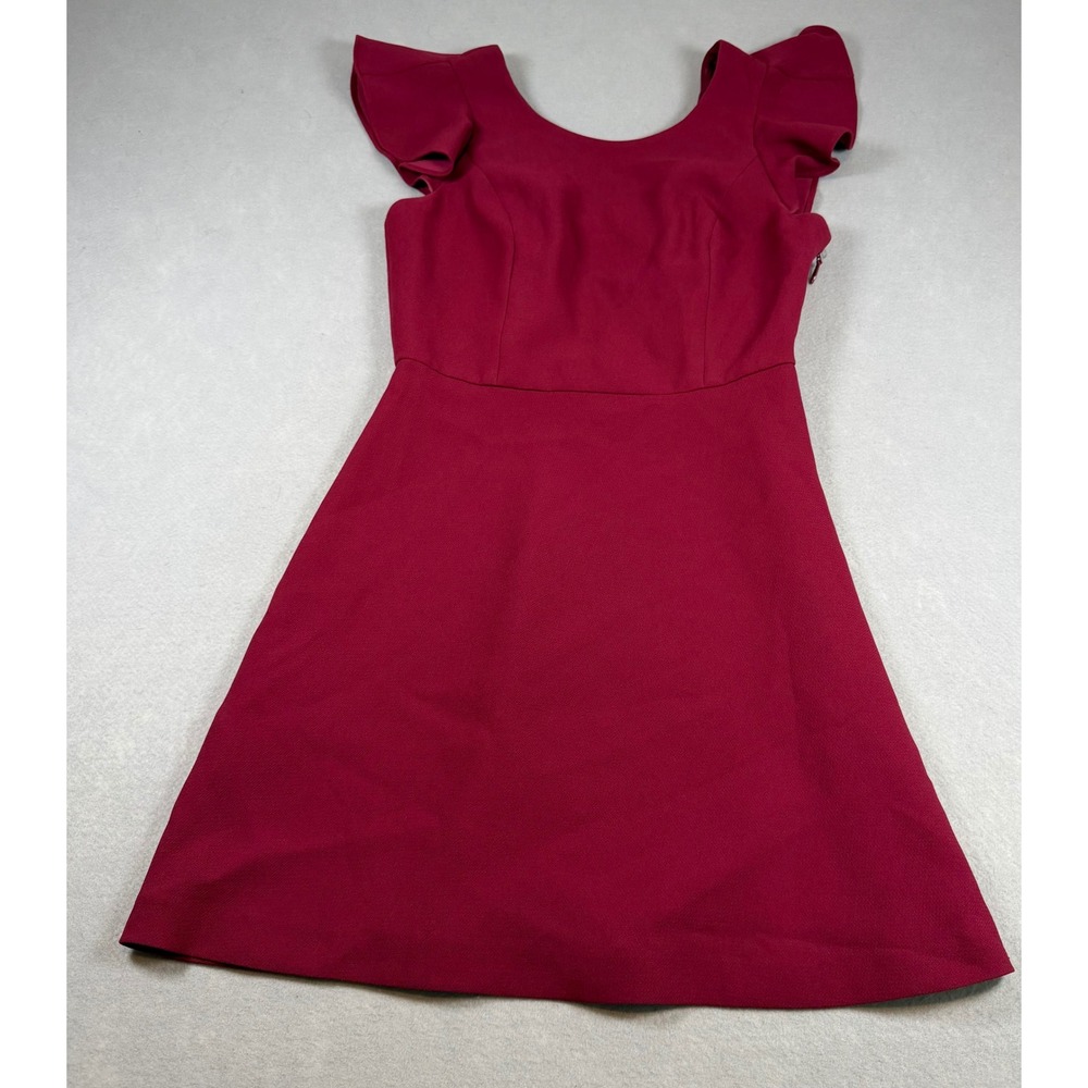 BCBGeneration Ruffle Sleeve V-Back Fit & Flare Dress Burgundy Wine Red Mini